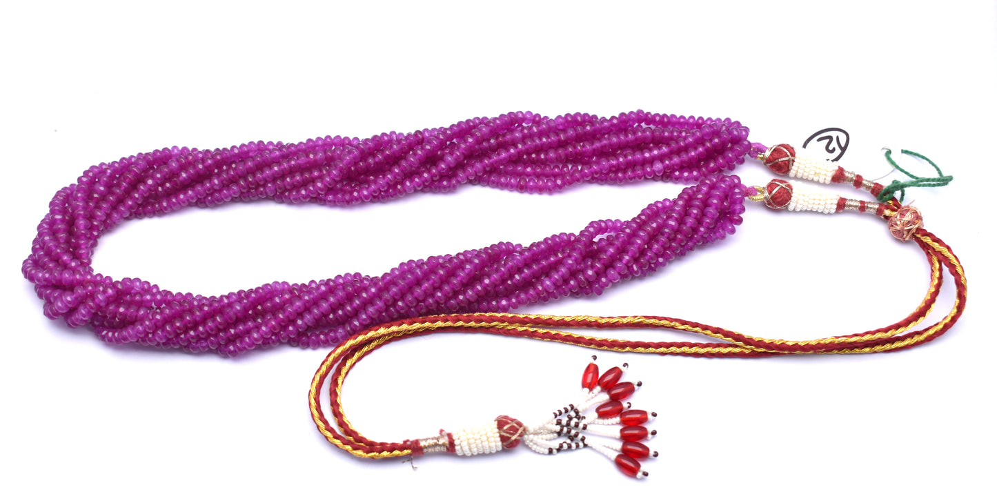 A vibrant 8-line bunch necklace made from faceted purple jade beads, weighing 98 grams.
#PurpleJade #JadeNecklace #GemstoneJewelry #FacetedBeads #ChicJewelry #BoldNecklace