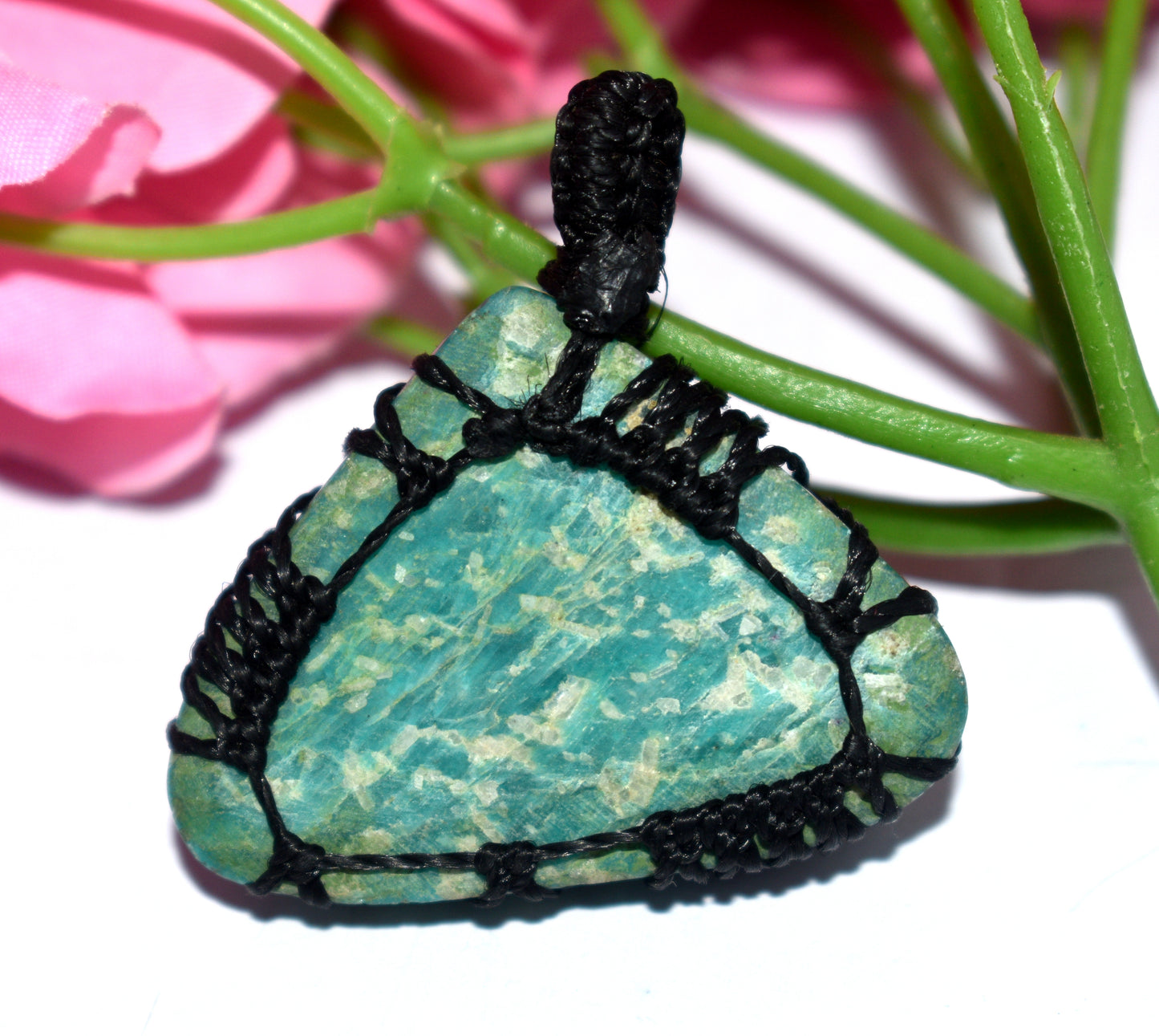 Amazonite Cabochon Macrame {Thread} Pendant - {Weight-19.70 Gram}