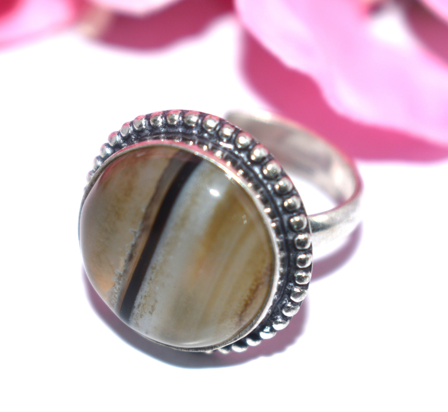 Hakik Stone Ring | Free Size | Spiritual Healing Jewelry - {Weight-9.00 Gram}
