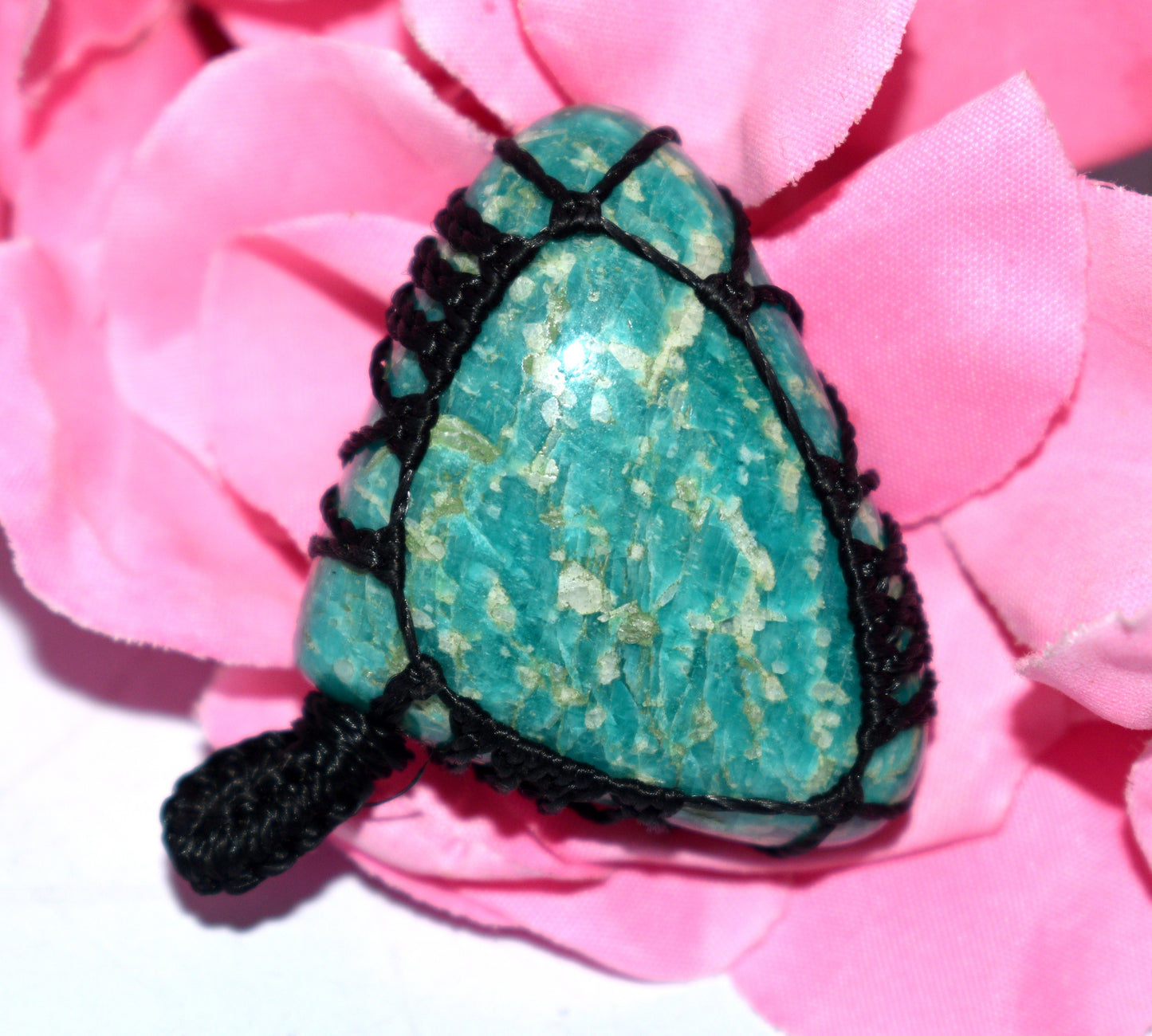 Amazonite Cabochon Macrame {Thread} Pendant - {Weight-19.70 Gram}