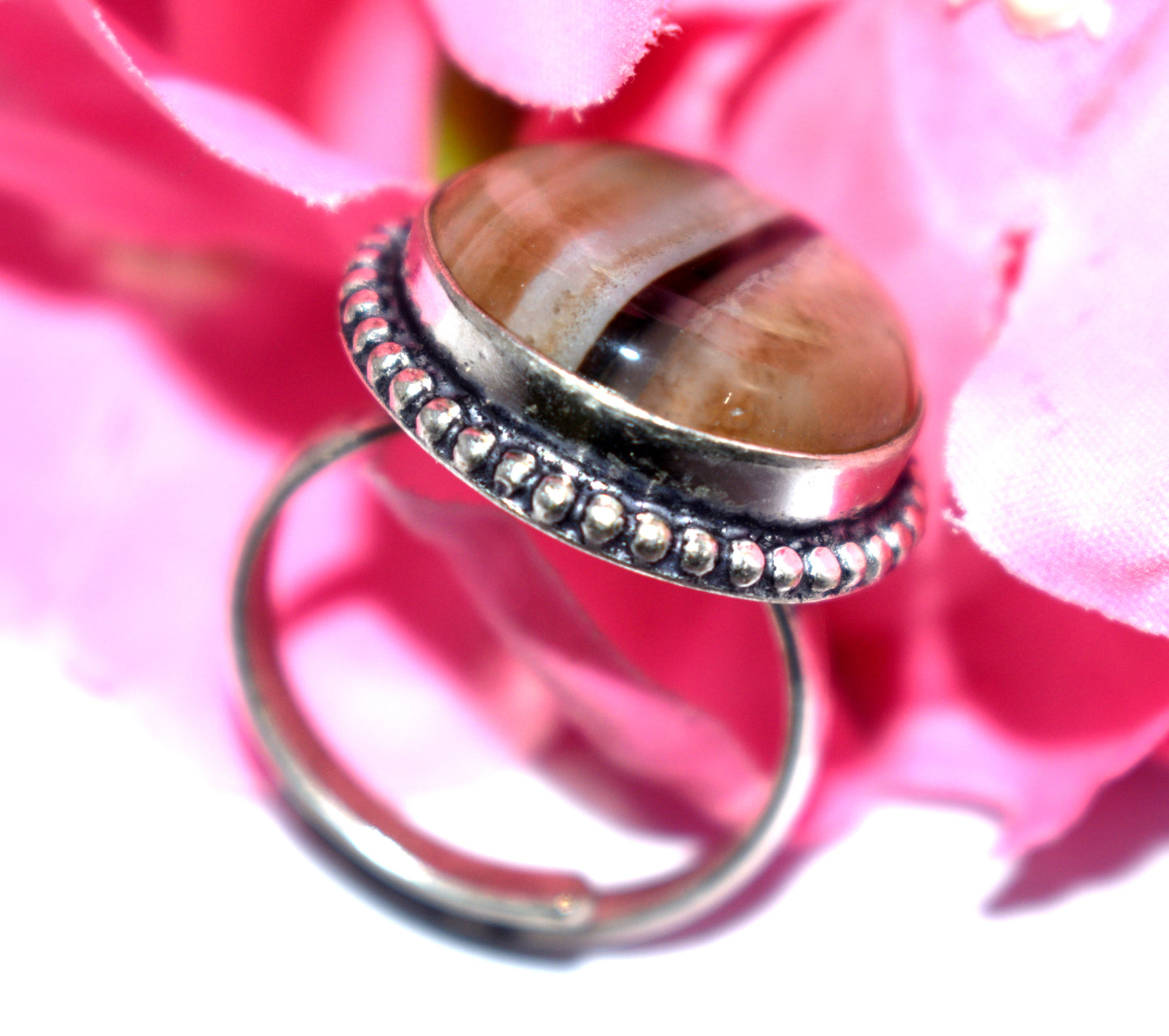Hakik Stone Ring | Free Size | Spiritual Healing Jewelry - {Weight-9.00 Gram}