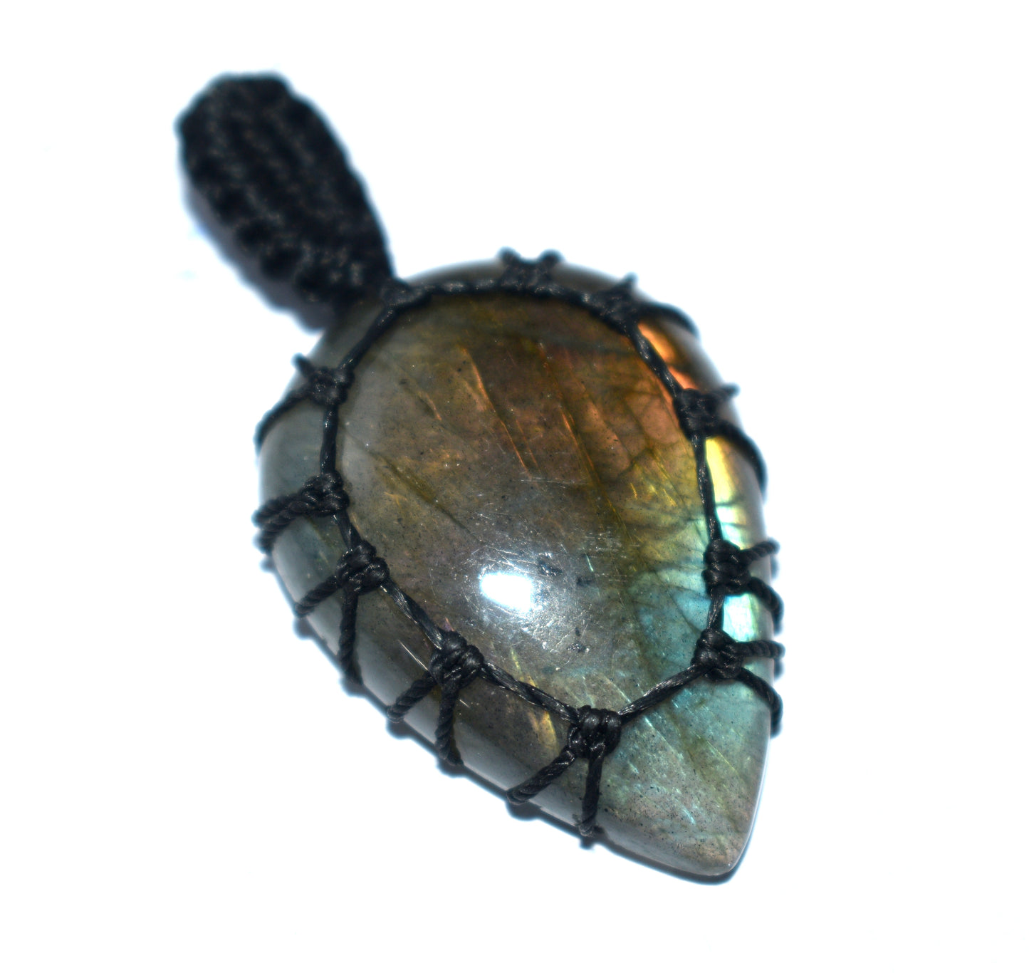Beautiful Labradorite Cabochon Gemstone Macrame Pendent Necklace - {Weight-8.79 Gram}