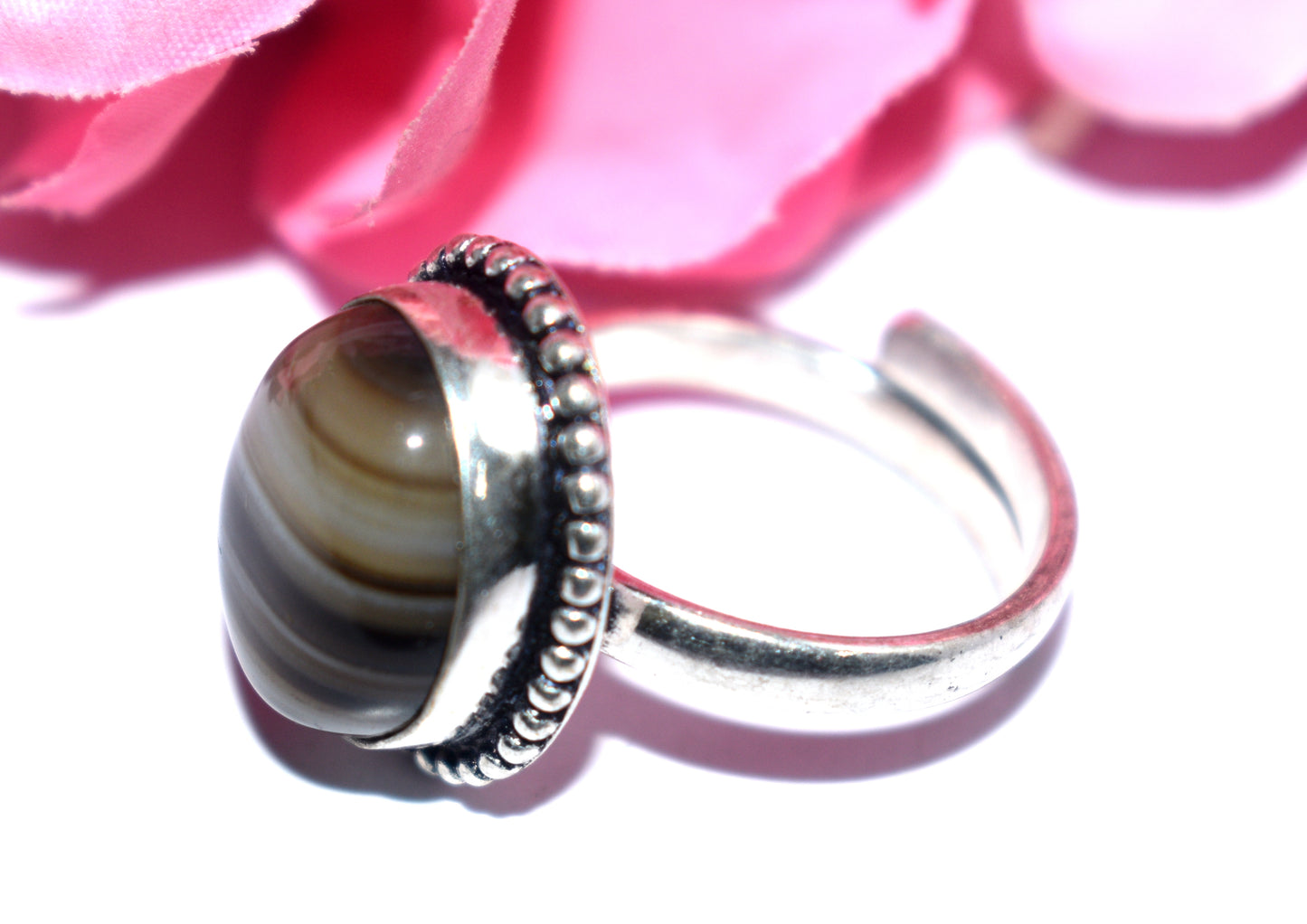 Hakik Stone Ring | Free Size | Spiritual Healing Jewelry - {Weight- 7.60 Gram}