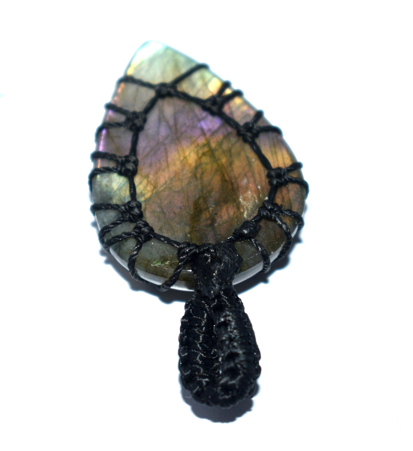 Beautiful Labradorite Cabochon Gemstone Macrame Pendent Necklace - {Weight-8.79 Gram}