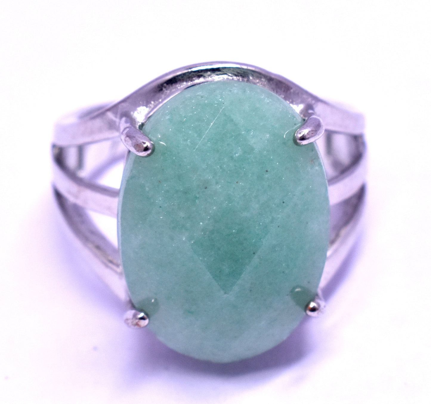 Green Aventurine Faceted {Cut} Oval Shape Adjustable Ring, {Weight - 6.60 Gram}