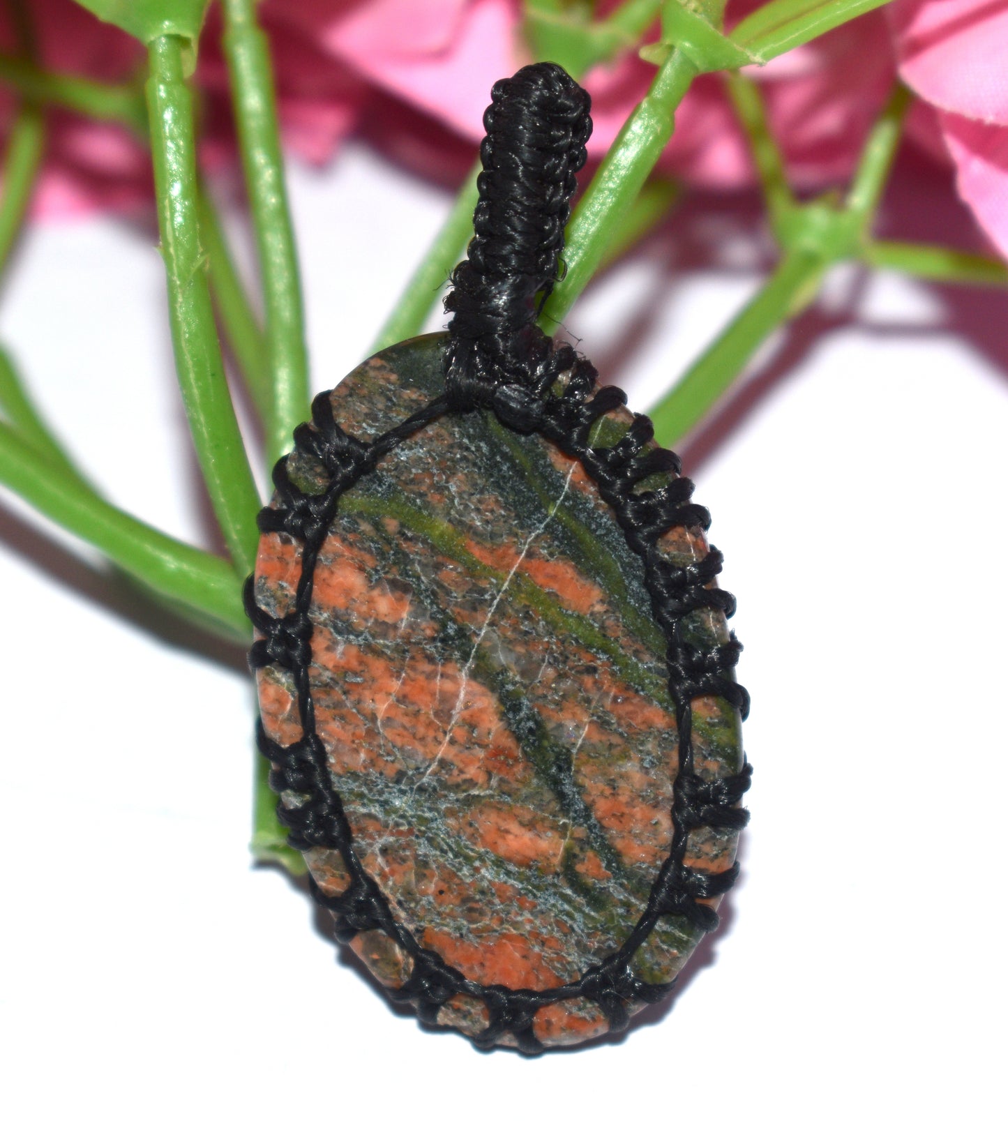 Beautiful Unakite Cabochon Macrame {Thread} Pendant - {Weight-13.70 Gram}