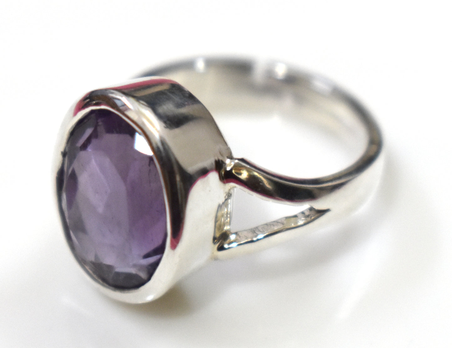 Amethyst Oval Faceted Free Size Sterling Silver Ring- {Weight-4.72 Gram}