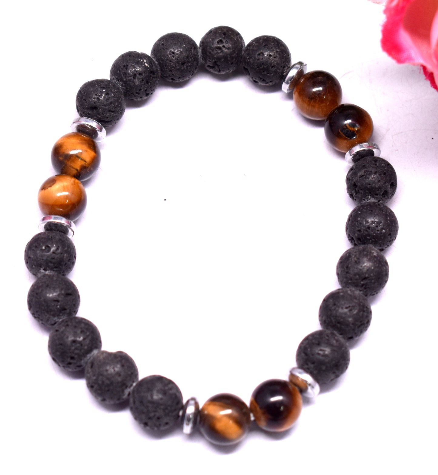 Lava Stone And Tiger Eye Bead Adjustable Bracelet