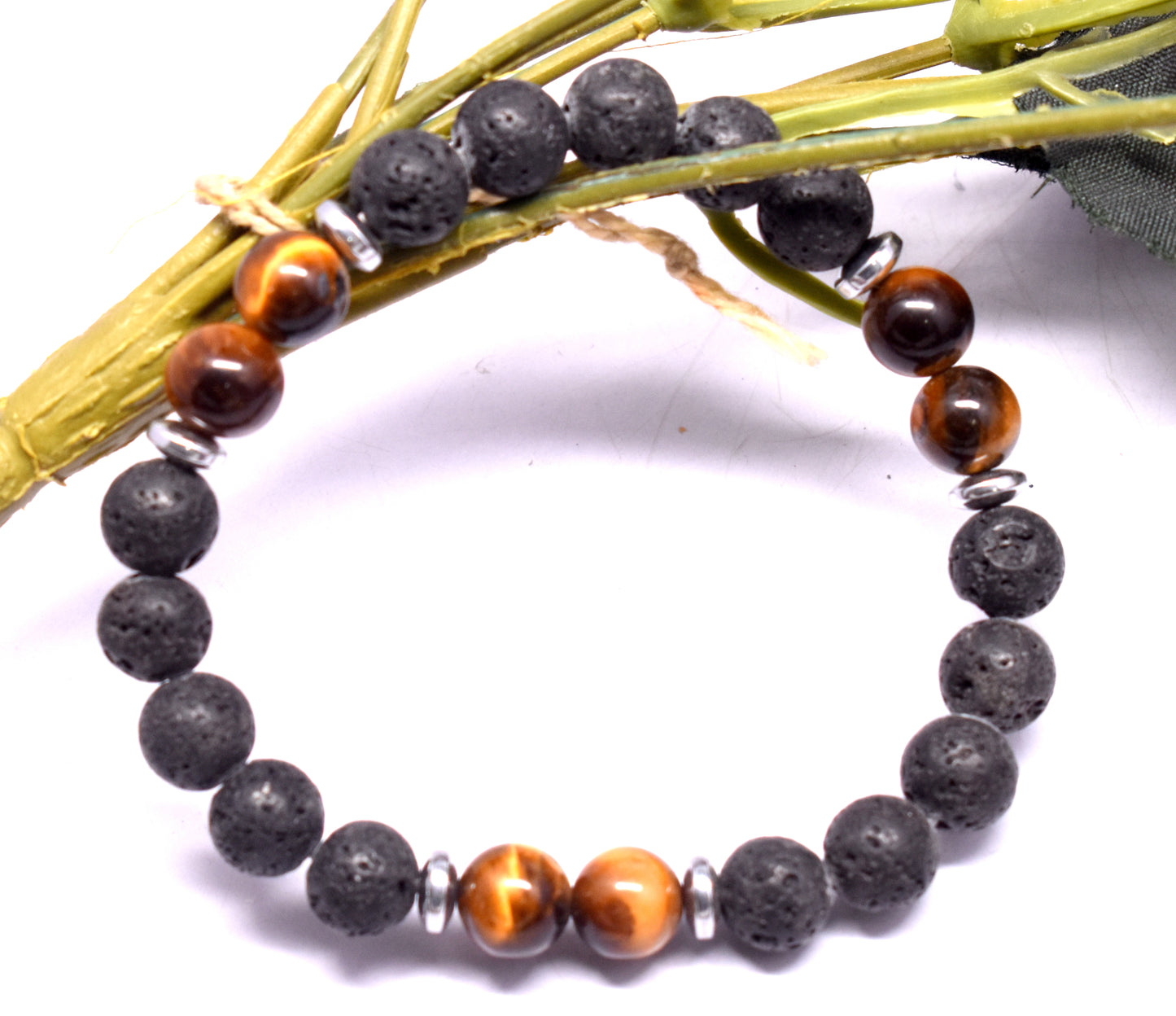 Lava Stone And Tiger Eye Bead Adjustable Bracelet
