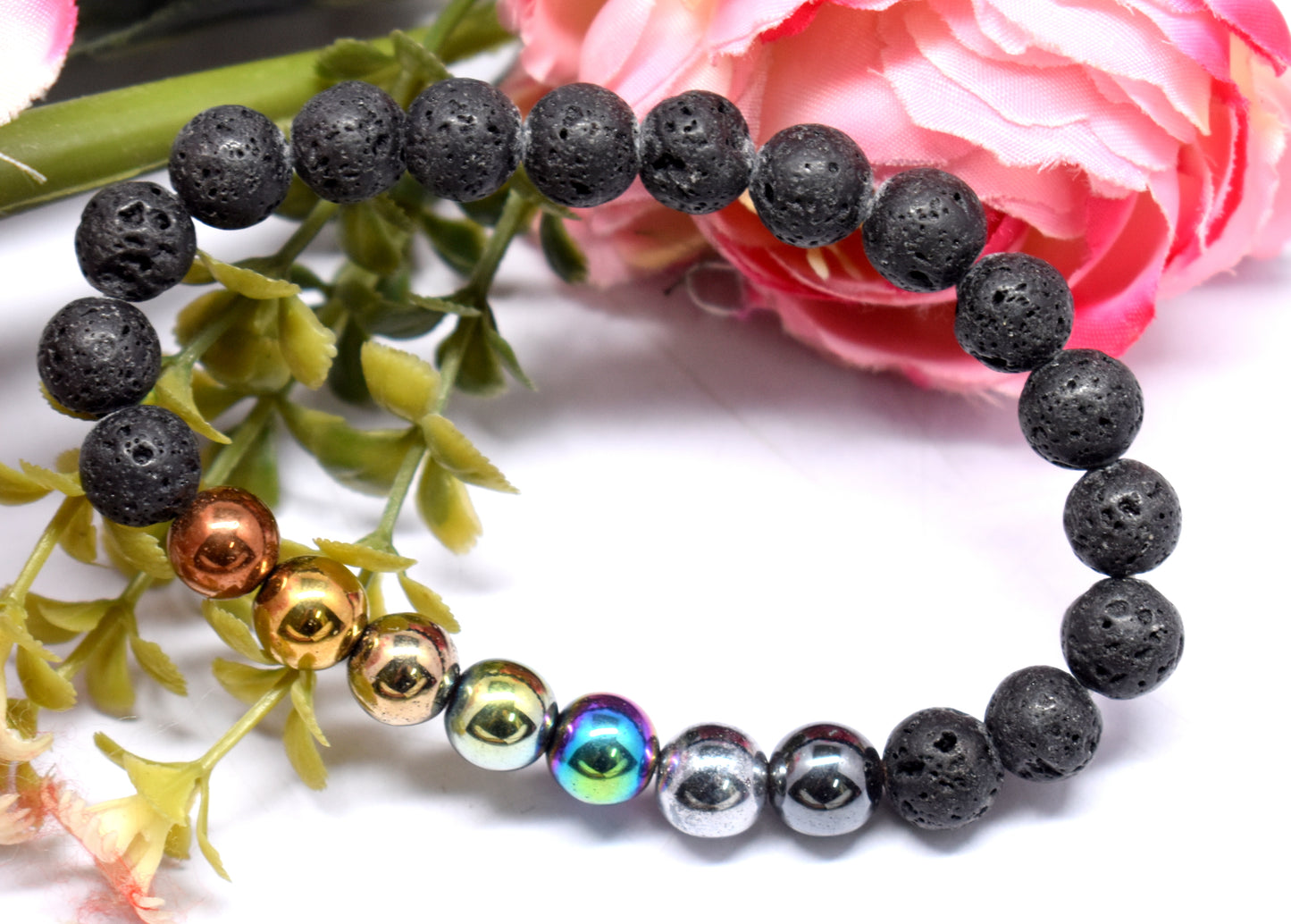 Lava Bead And Hematite Bead Adjustable Bracelet