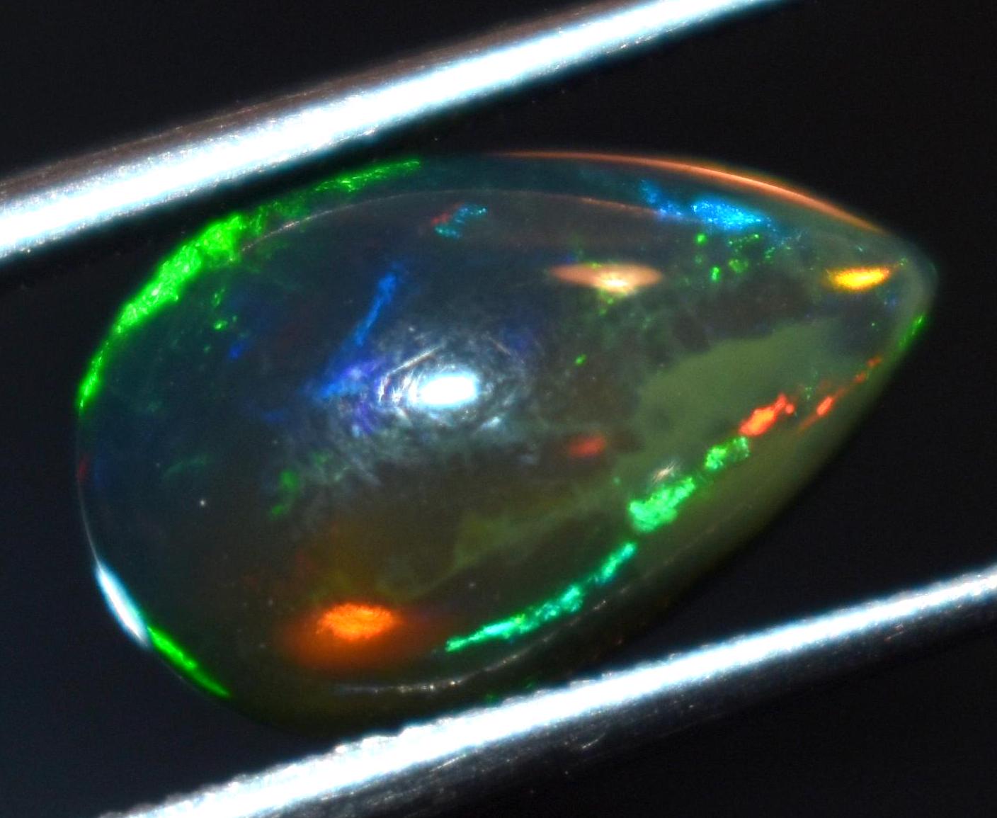 Black Ethiopian Opal, Pear Welo Fire Cabochon Loose Gemstone, 1.80 Carat, Size-7.5x13.5x4.5mm, For Jewelry Making,