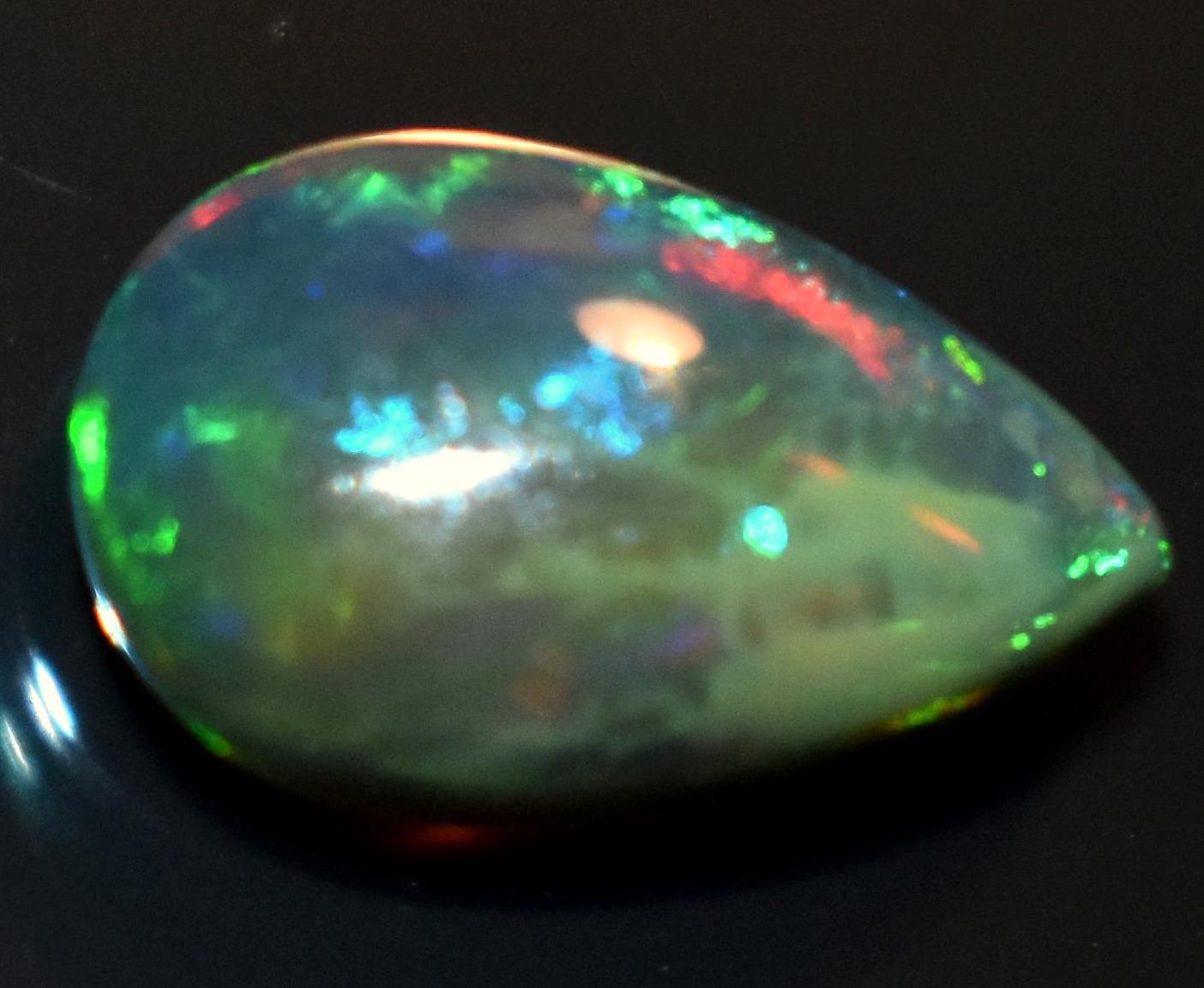 Black Ethiopian Opal, Pear Welo Fire Cabochon Loose Gemstone, 1.80 Carat, Size-7.5x13.5x4.5mm, For Jewelry Making,