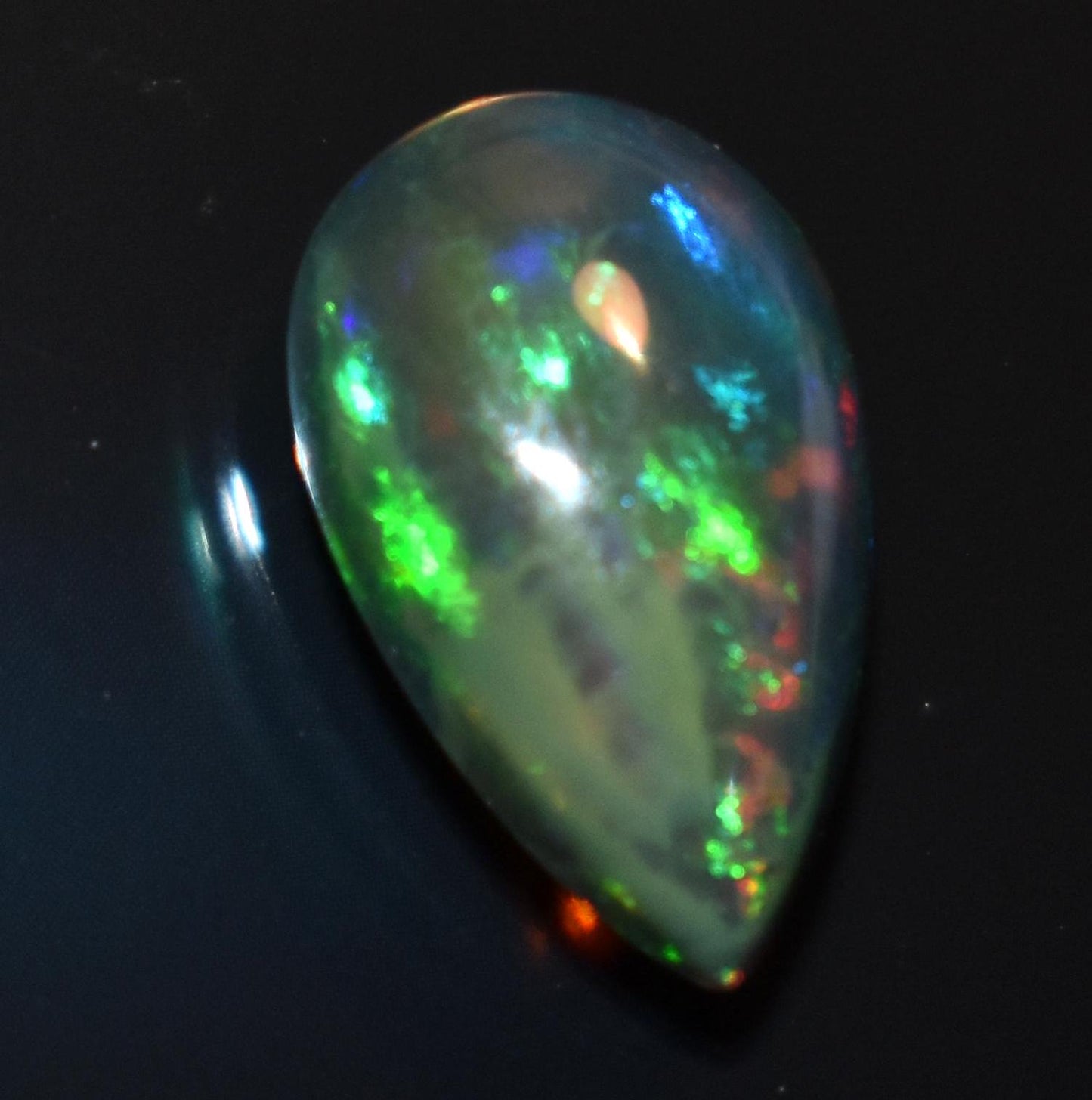 Black Ethiopian Opal, Pear Welo Fire Cabochon Loose Gemstone, 1.80 Carat, Size-7.5x13.5x4.5mm, For Jewelry Making,