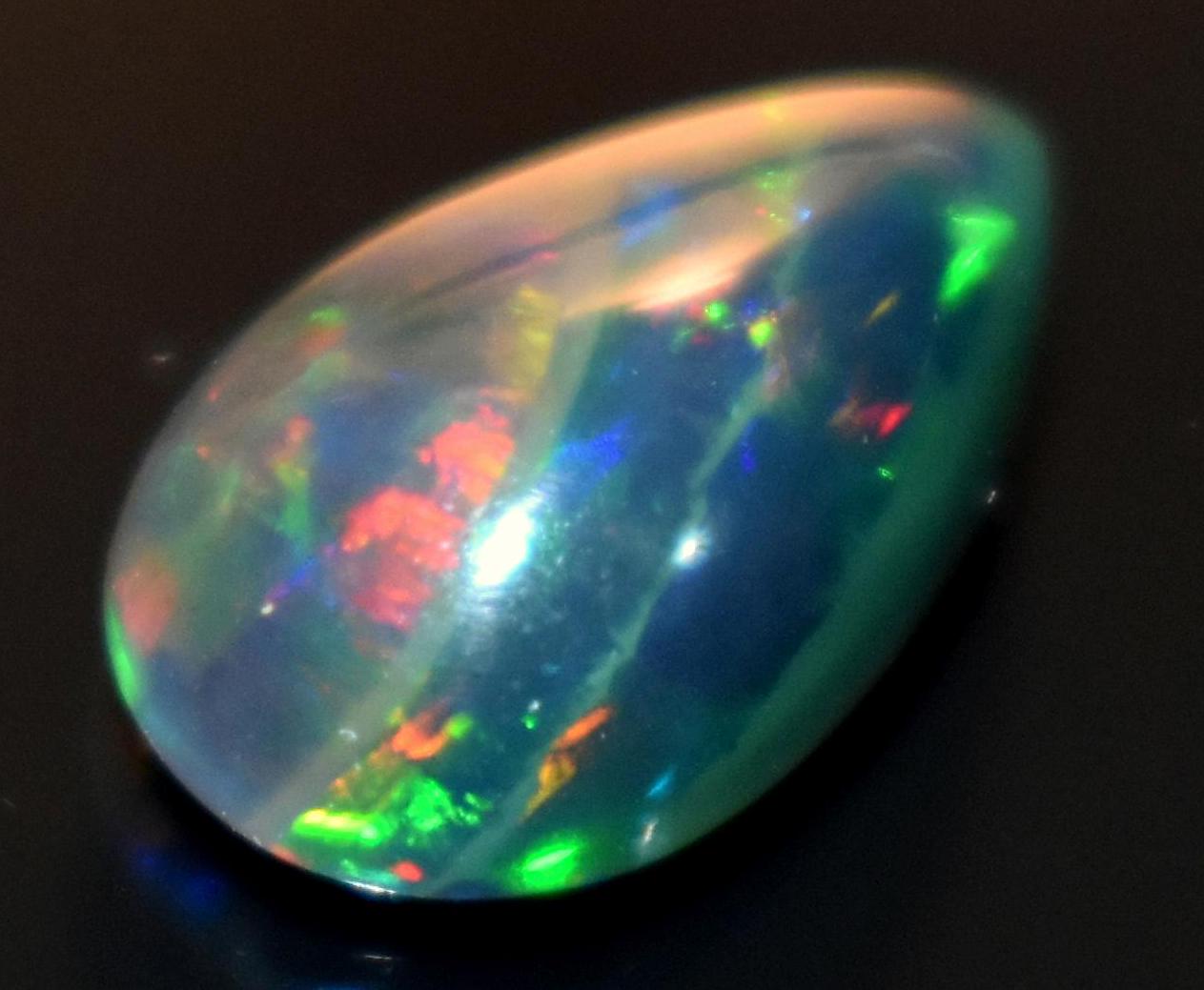 Black Ethiopian Opal, Pear Welo Fire Cabochon Loose Gemstone, 1.80 Carat, Size-7.5x12.5x4.5mm, For Jewelry Making,