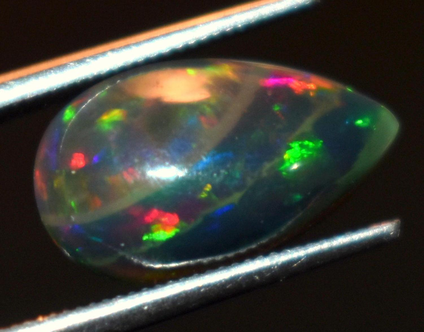 Black Ethiopian Opal, Pear Welo Fire Cabochon Loose Gemstone, 1.80 Carat, Size-7.5x12.5x4.5mm, For Jewelry Making,