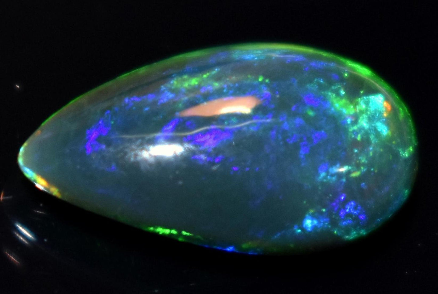 Black Ethiopian Opal, Pear Welo Fire Cabochon Loose Gemstone, 2.55 Carat, Size-8x14x5mm, For Jewelry Making,