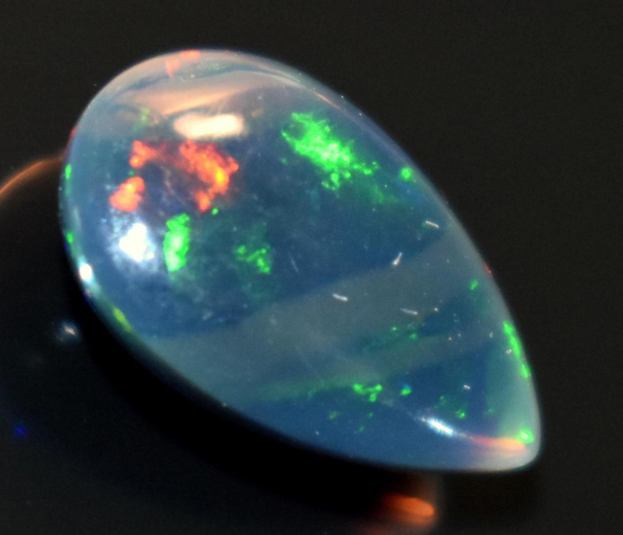 Black Ethiopian Opal, Pear Welo Fire Cabochon Loose Gemstone, 2.05 Carat, Size-8.5x12.5x4.5mm, For Jewelry Making,