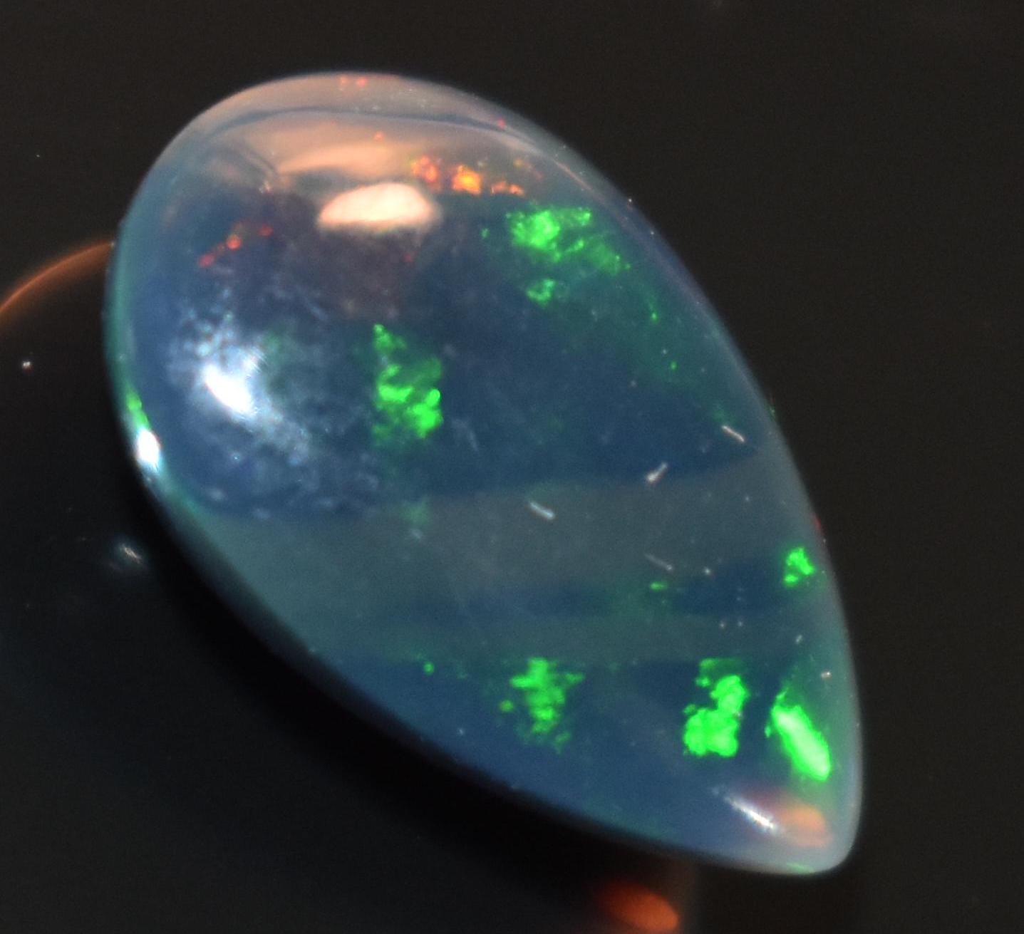 Black Ethiopian Opal, Pear Welo Fire Cabochon Loose Gemstone, 2.05 Carat, Size-8.5x12.5x4.5mm, For Jewelry Making,