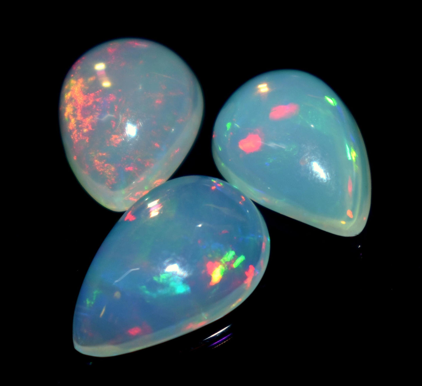 100% Natural Ethiopian Opal, Pear Welo Fire Cabochon Gemstone Lot, 7.40 Carat, Size-9.5x12x5.5mm To 9.5x14x5mm, For Jewelry Making,