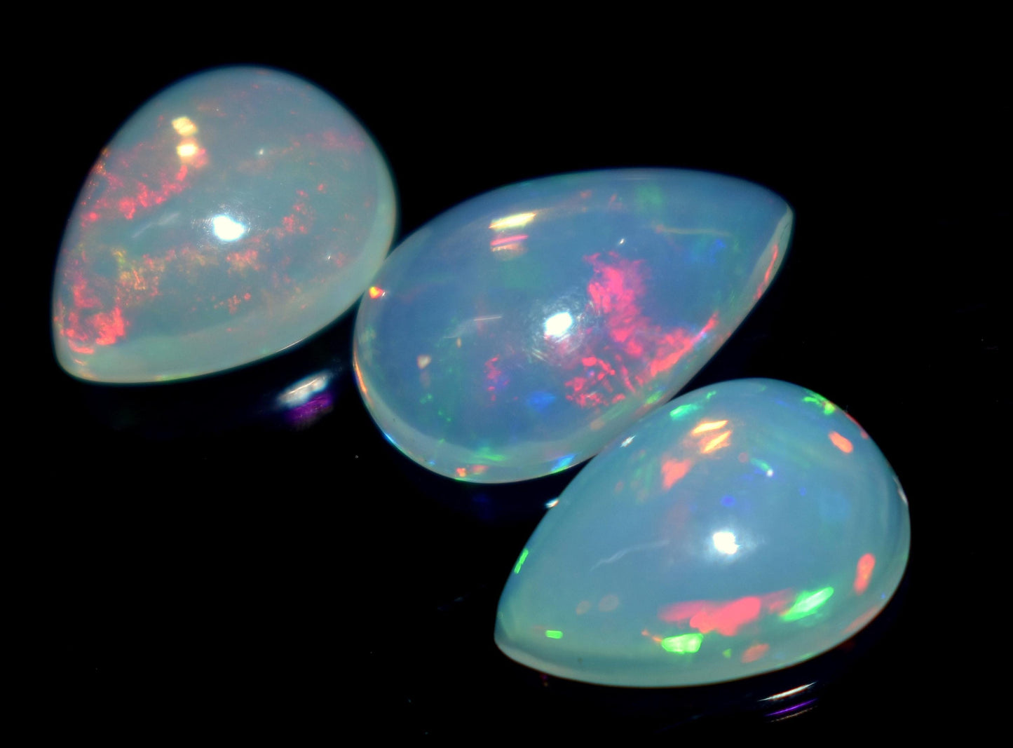100% Natural Ethiopian Opal, Pear Welo Fire Cabochon Gemstone Lot, 7.40 Carat, Size-9.5x12x5.5mm To 9.5x14x5mm, For Jewelry Making,