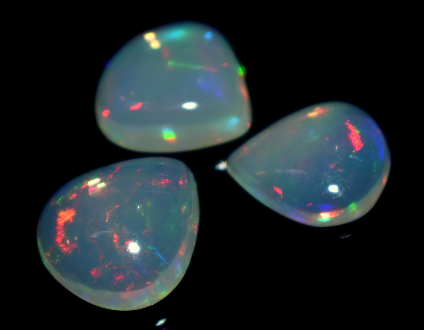 Ethiopian Opal, Pear Welo Fire Cabochon Gemstone Lot, 7.80 Carat, Size-10x11.5x3.5mm To 11.5x12x5mm, For Jewelry Making