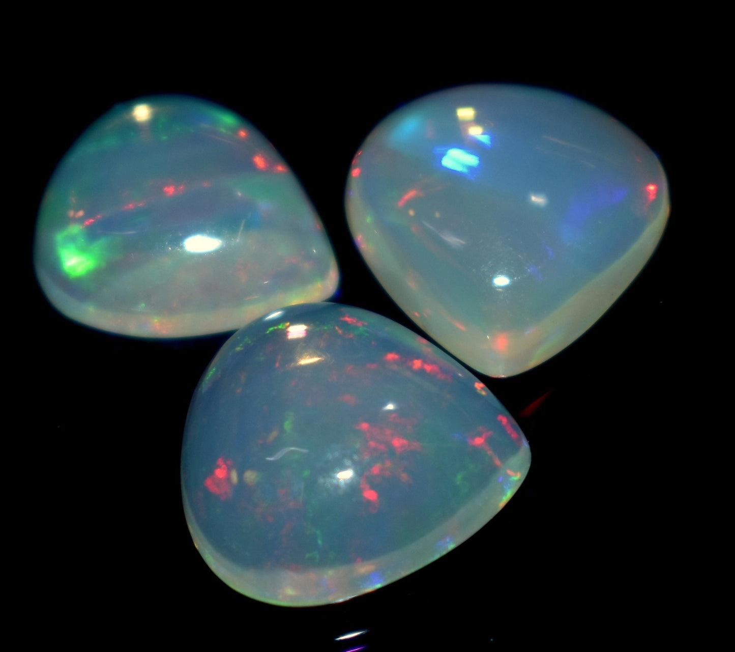 Ethiopian Opal, Pear Welo Fire Cabochon Gemstone Lot, 7.80 Carat, Size-10x11.5x3.5mm To 11.5x12x5mm, For Jewelry Making