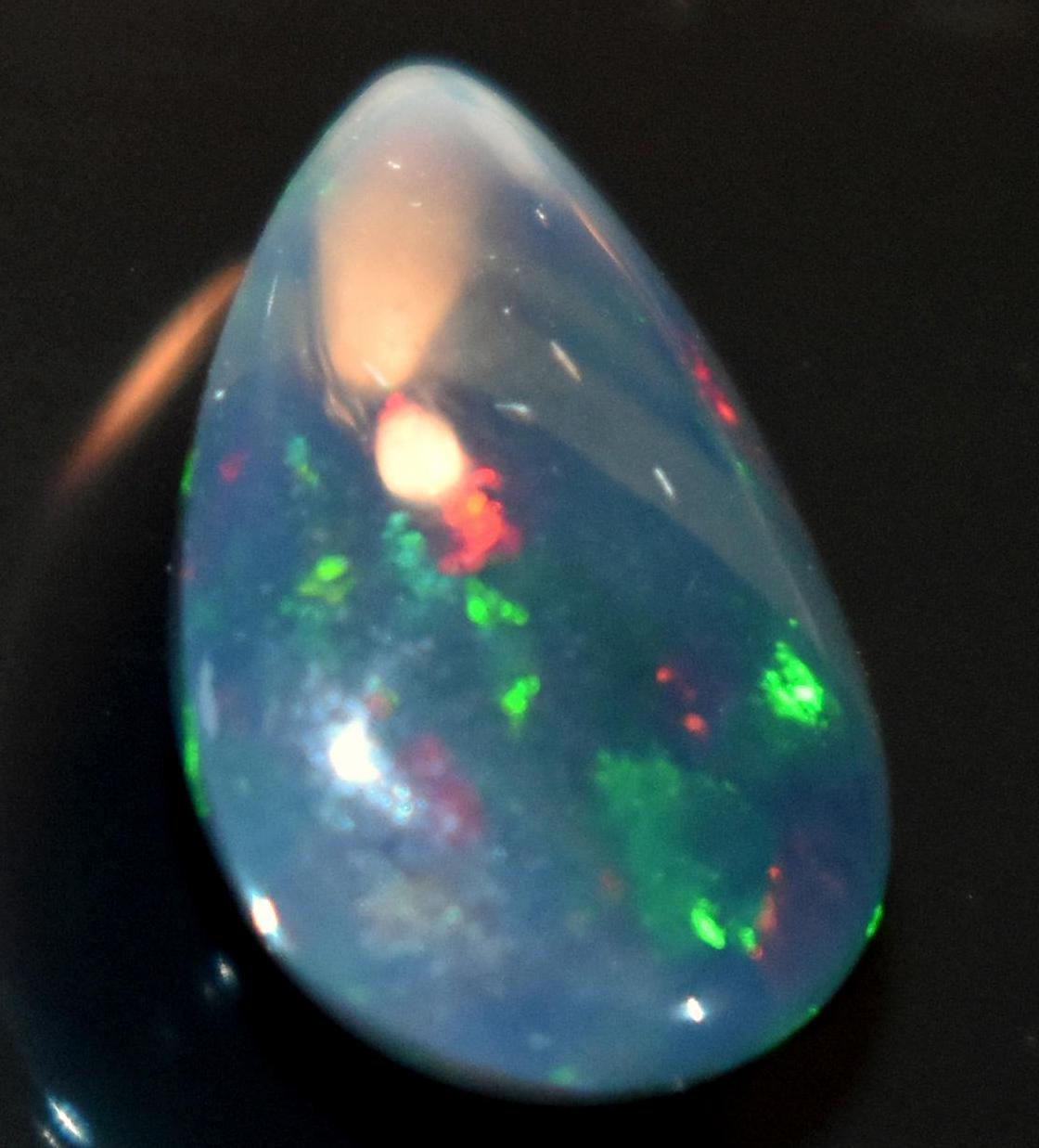 Black Ethiopian Opal, Pear Welo Fire Cabochon Loose Gemstone, 2.05 Carat, Size-8.5x12.5x4.5mm, For Jewelry Making,