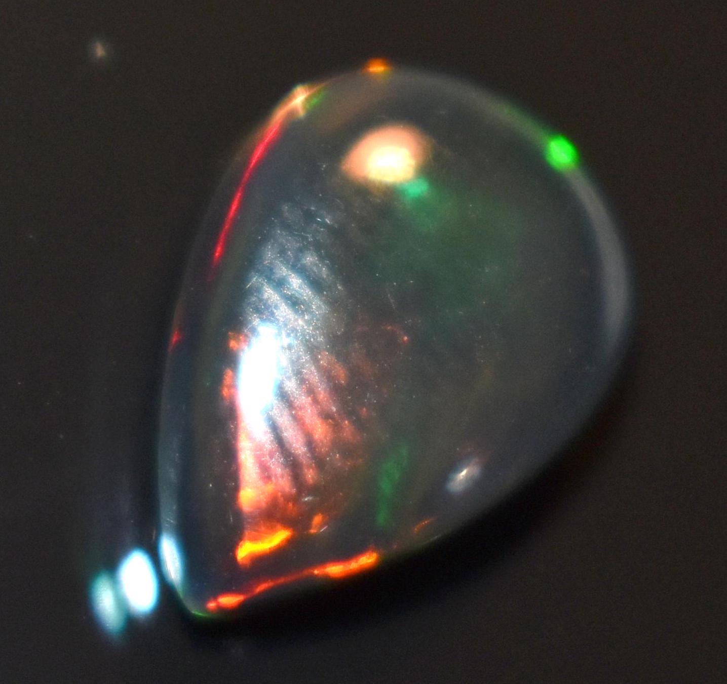 Black Ethiopian Opal, Pear Welo Fire Cabochon Loose Gemstone, 2.20 Carat, Size-9x12.5x4mm, For Jewelry Making,