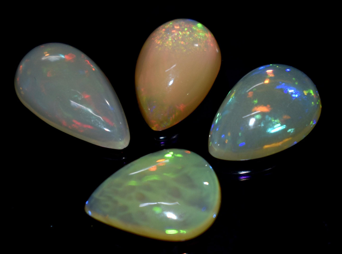 100% Natural Ethiopian Opal, Pear Welo Fire Cabochon Gemstone Lot, 12.15 Carat, Size-16x9x5mm To 13x9x5mm, For Jewelry Making, PC-4