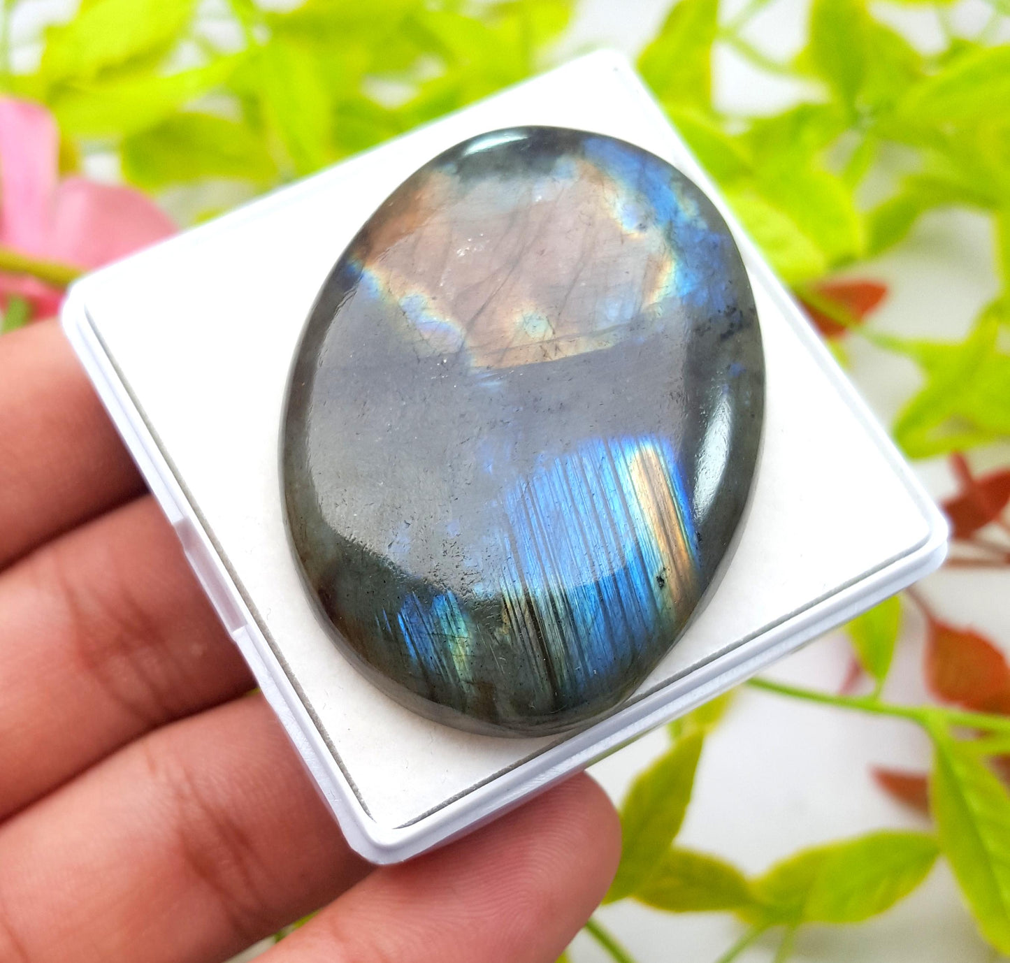 100% Natural Multi Flashy Labradorite, Oval Smooth Cabochon Loose Gemstone, 118.70 Carat, Size-48x35x8mm, Gift For Her, PC-1