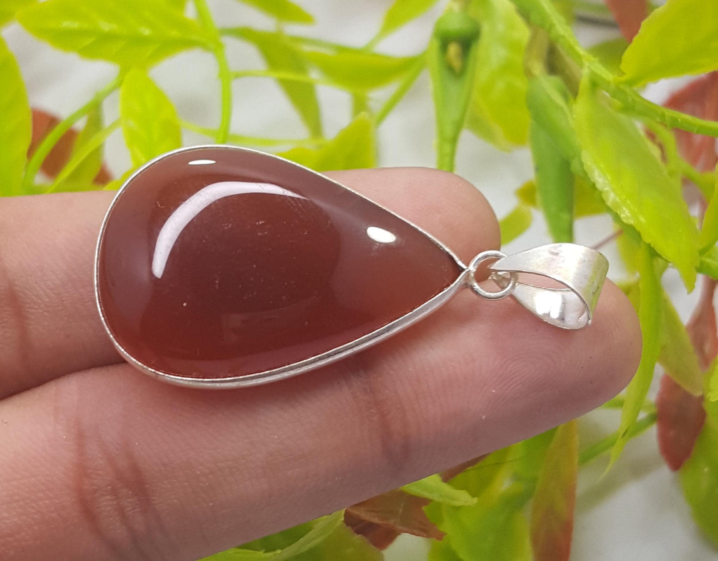 Silver Pendent, Natural Hessonite {Gomed} Gemstone Pendant, Handmade Pendant, 92.5 Sterling Silver Carnelian Jewelry,