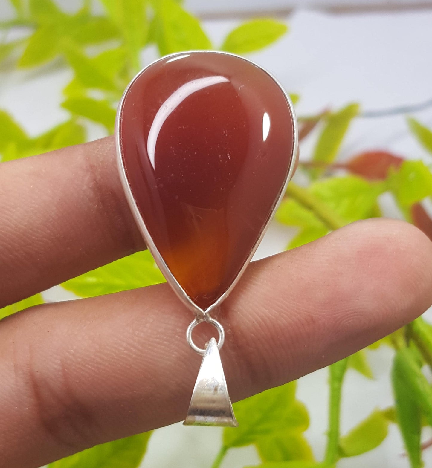 Silver Pendent, Natural Hessonite {Gomed} Gemstone Pendant, Handmade Pendant, 92.5 Sterling Silver Carnelian Jewelry,