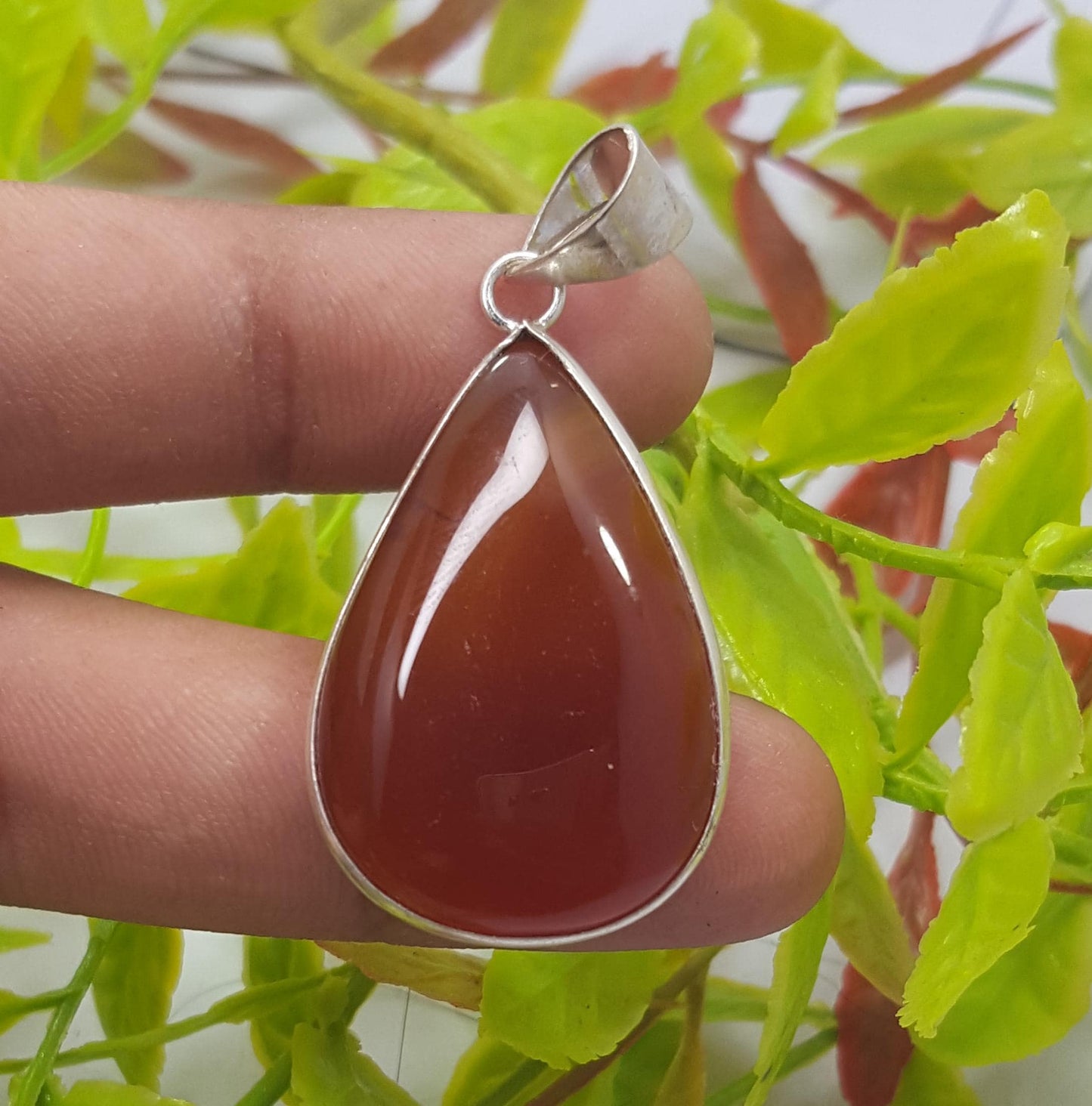 Silver Pendent, Natural Hessonite {Gomed} Gemstone Pendant, Handmade Pendant, 92.5 Sterling Silver Carnelian Jewelry,