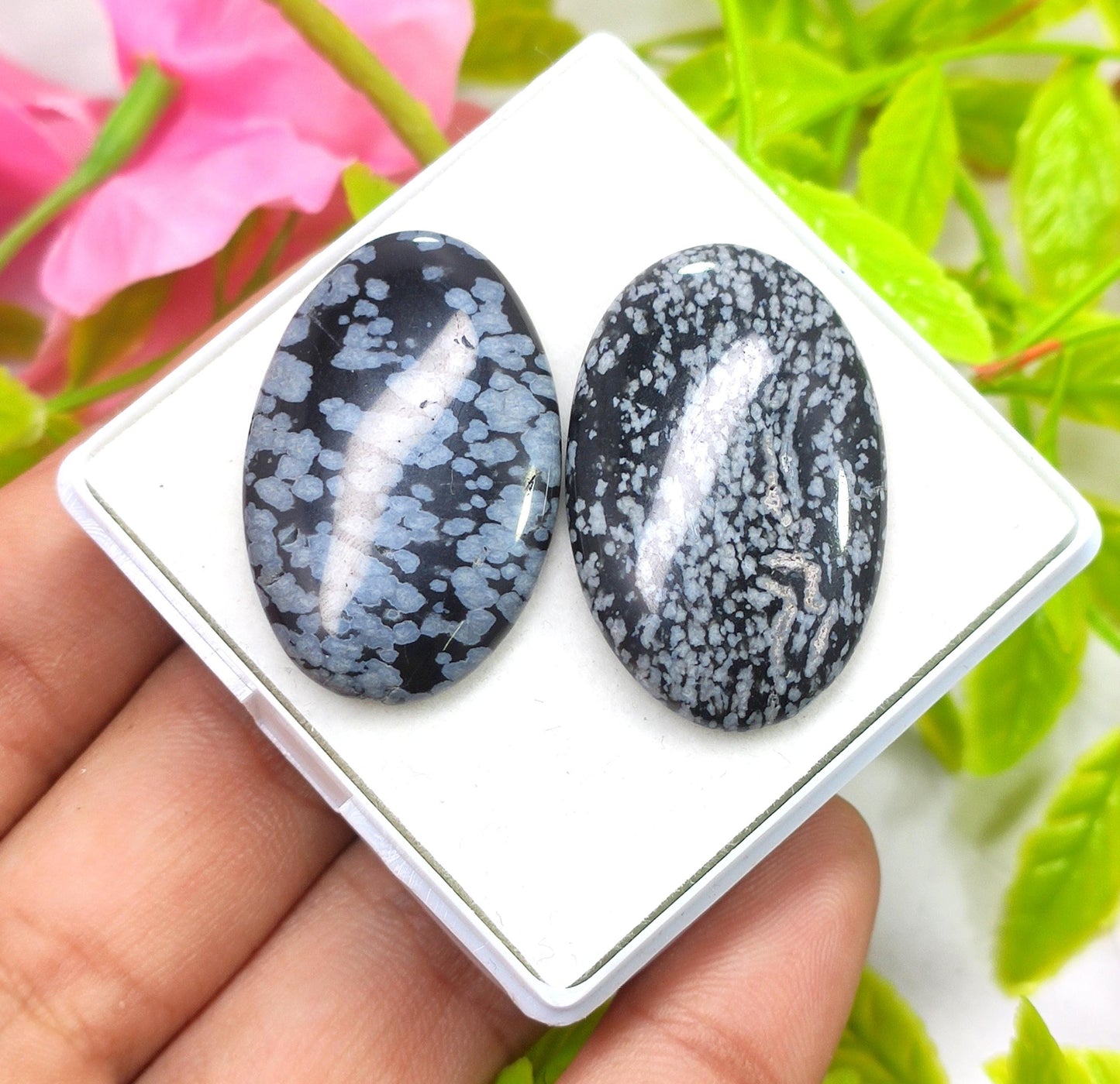 Obsidian, 100% Natural Snow Flake Obsidian, Oval Smooth Cabochon Gemstone Lot, 46.80 Carat, Size-33x21x4mm To 32x20x4mm, Gift For Her, PC-2