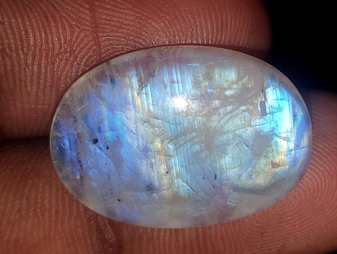 Moonstone, Natural Rainbow Moonstone, Oval Blue Flashy Loose Gemstone, 17.05 Carat, Size-16.5x23x5mm, Gift For Her, Pc-1