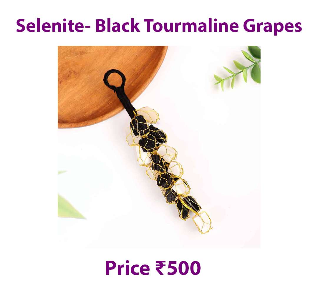 Selenite & Black Tourmaline Grapes – Energy Cleansing & Protection