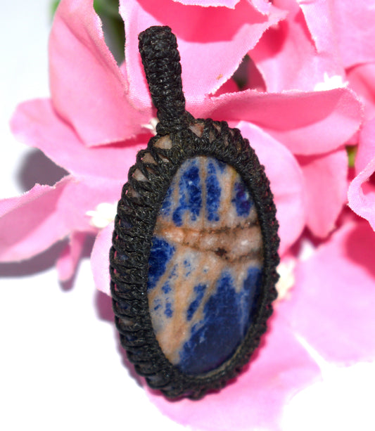 Beautiful Sodalite Cabochon Macrame {Thread} Pendant - {Weight-13.50 Gram}