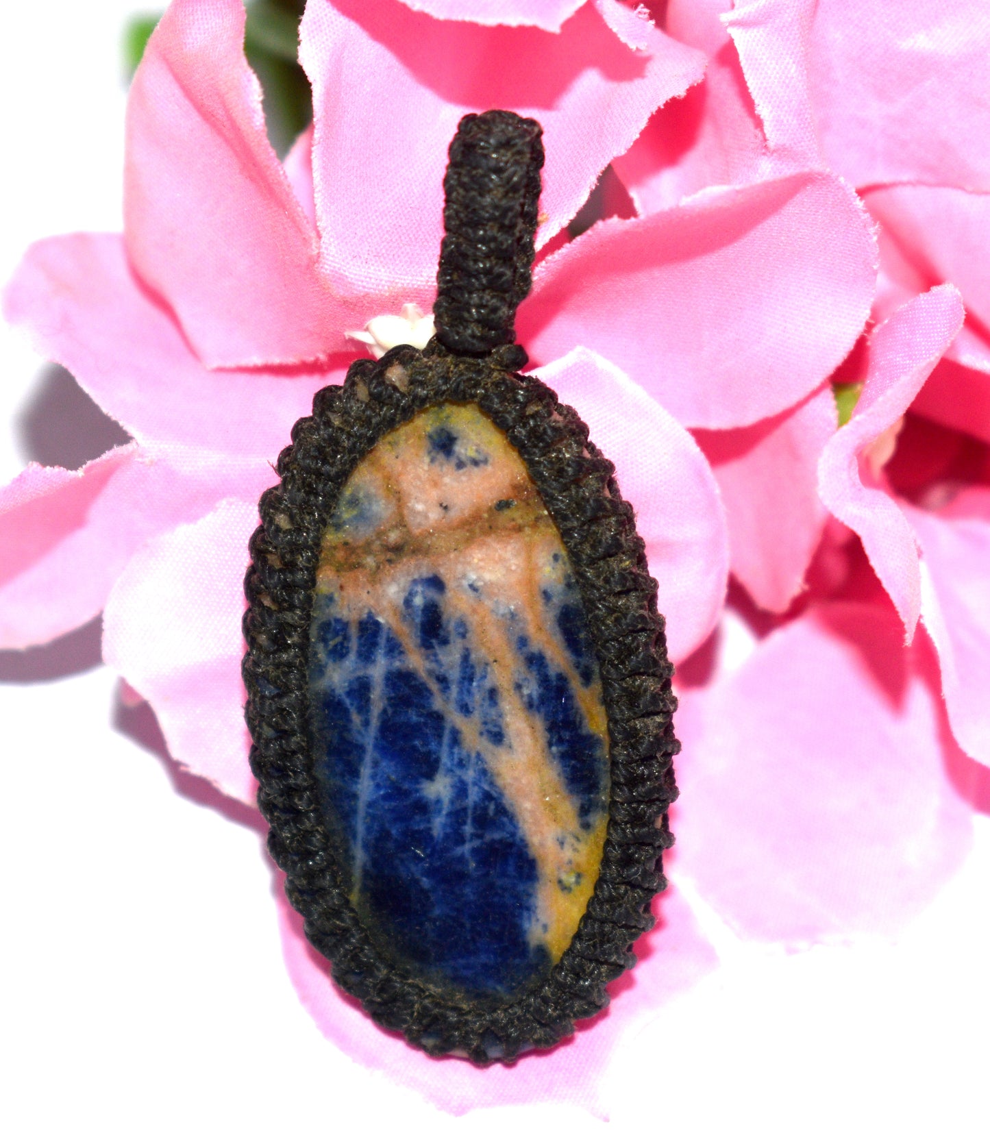 Beautiful Sodalite Cabochon Macrame {Thread} Pendant - {Weight-13.50 Gram}