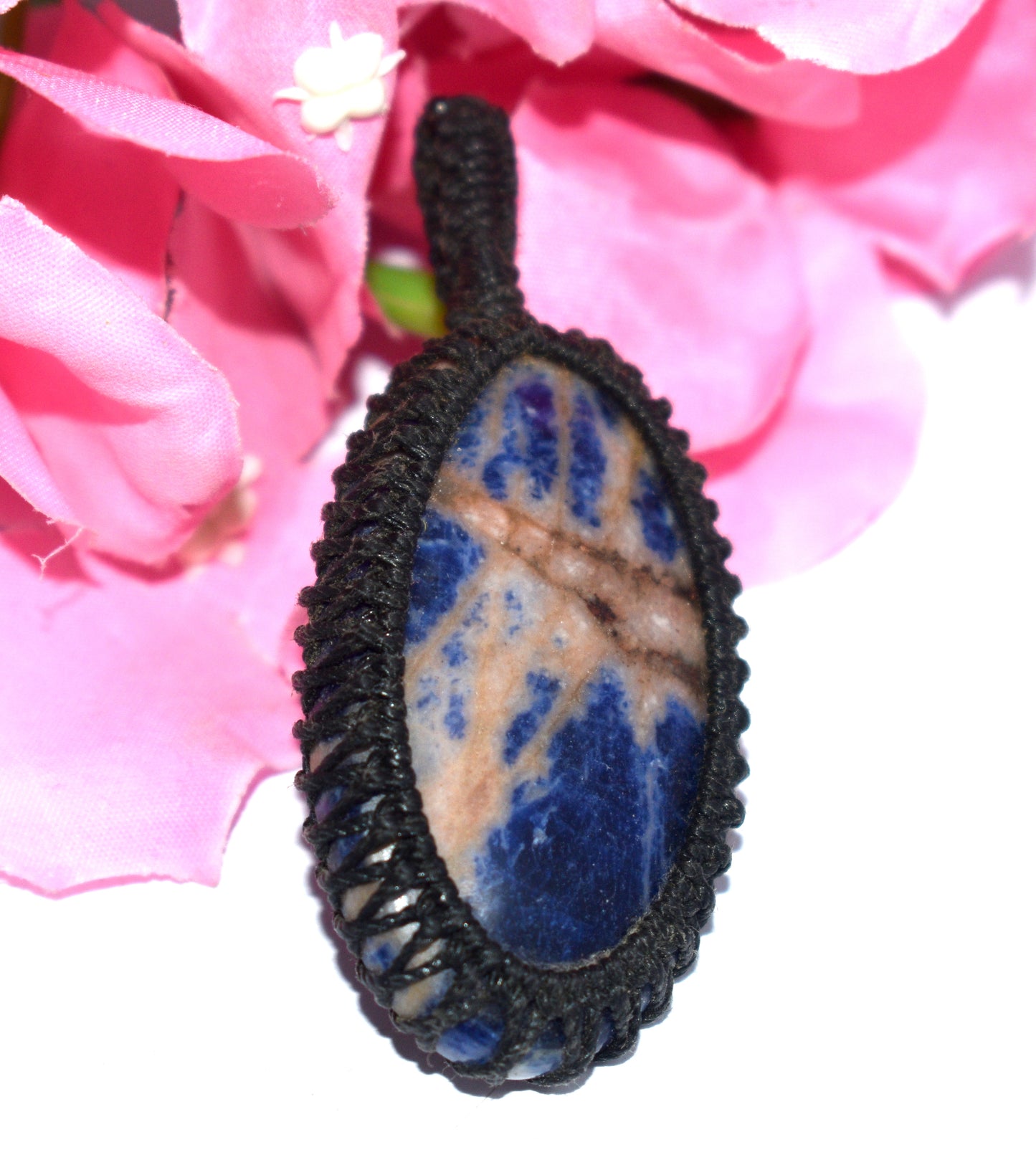 Beautiful Sodalite Cabochon Macrame {Thread} Pendant - {Weight-13.50 Gram}