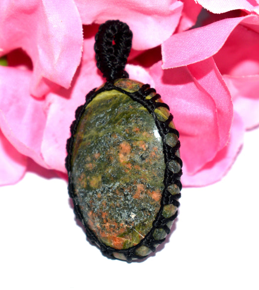 Unakite Cabochon Macrame {Thread} Pendant - {Weight-11.68 Gram}