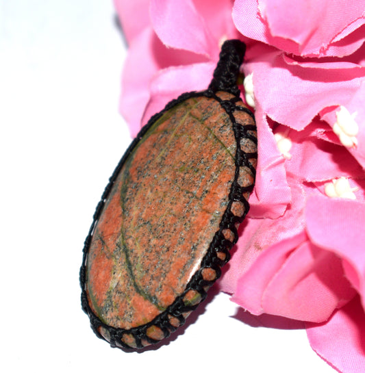 Unakite Cabochon Macrame {Thread} Pendant - {Weight-17.59 Gram}