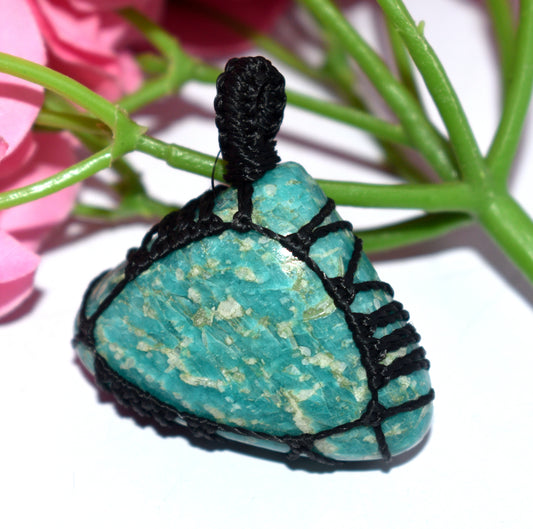 Amazonite Cabochon Macrame {Thread} Pendant - {Weight-19.70 Gram}