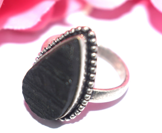 Black Tourmaline Ring Free Size, {Weight-8.80 Gram}