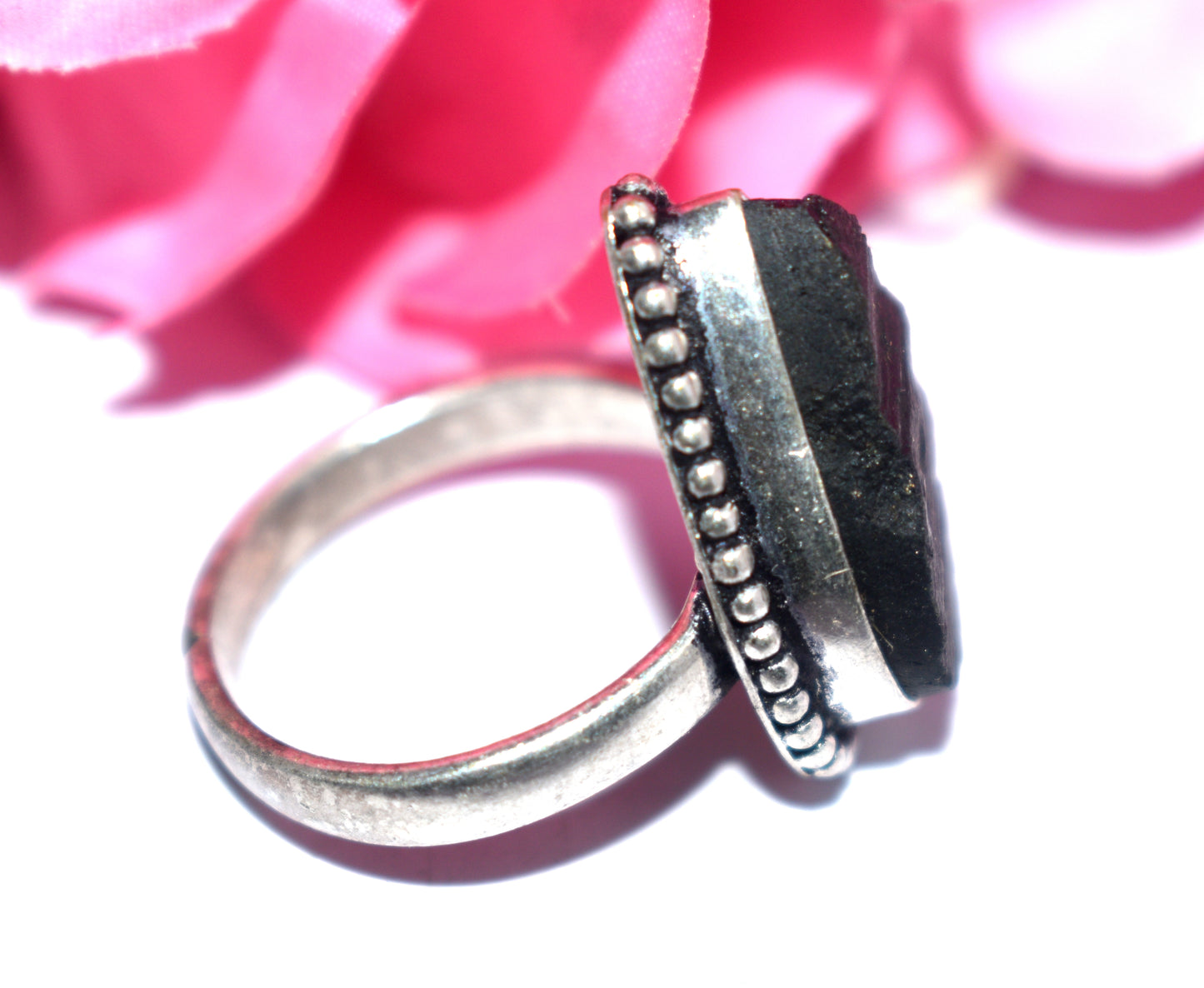 Black Tourmaline Ring Free Size, {Weight-8.80 Gram}