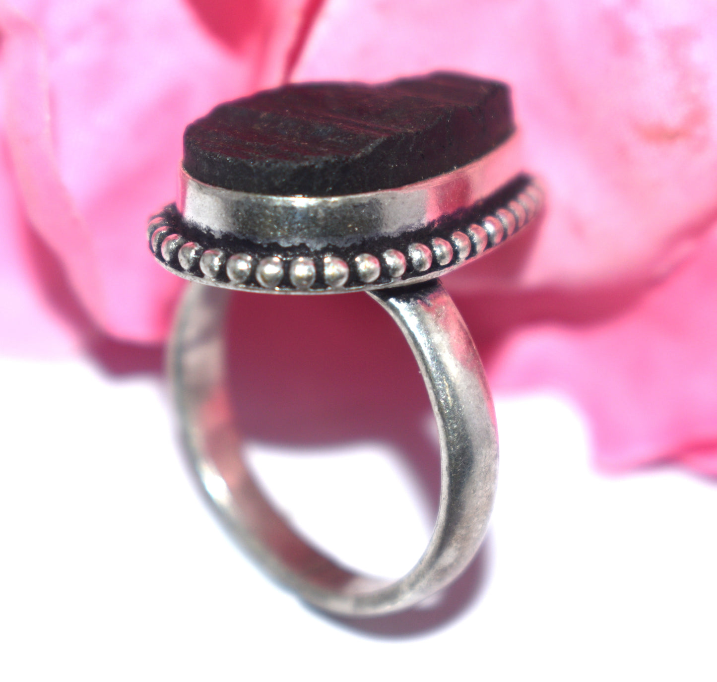 Black Tourmaline Ring Free Size, {Weight-8.80 Gram}