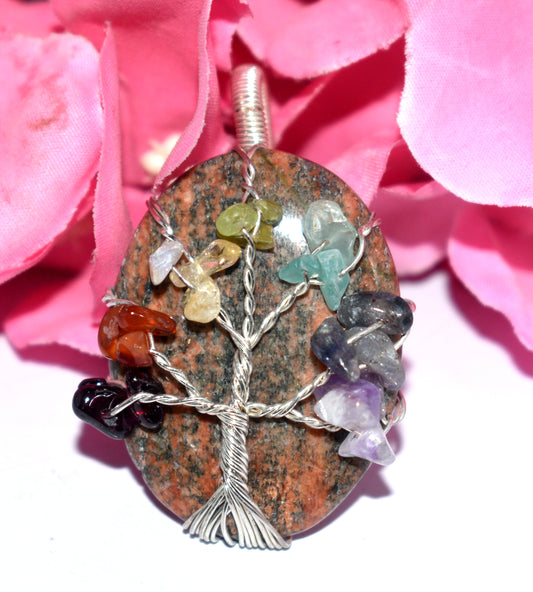 7 Chakra Healing Tree Pendant - Wire Wrapped Pendent - {17.04 Gram}