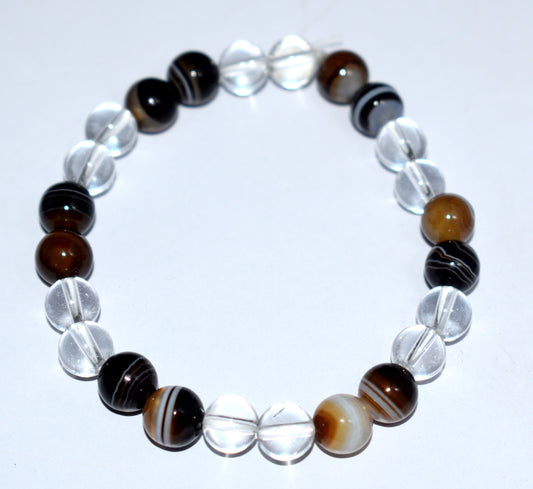Hakik & Clear Crystal Bead Bracelet – Adjustable Spiritual Jewelry