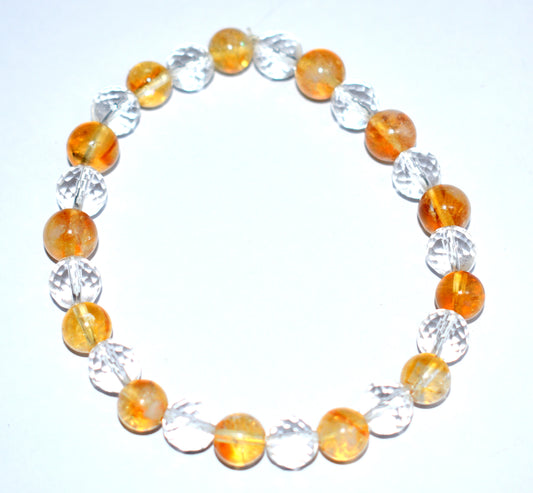 Citrine & Clear Crystal Faceted Bead Adjustable Bracelet