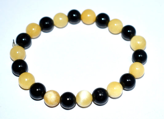 Black Tourmaline & Yellow Calcite Bead Adjustable Bracelet