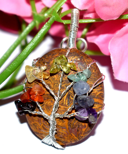 7 Chakra Healing Tree Pendant - Wire Wrapped Pendent - {19.10 Gram}
